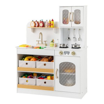 Kids Kitchen Playset with Cooking Accessories and Toy Cuttable Veggies-White-2