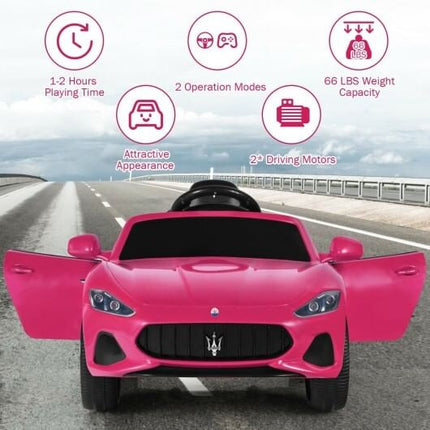 12V Kids Ride-On Car with Remote Control and Lights-Pink-1