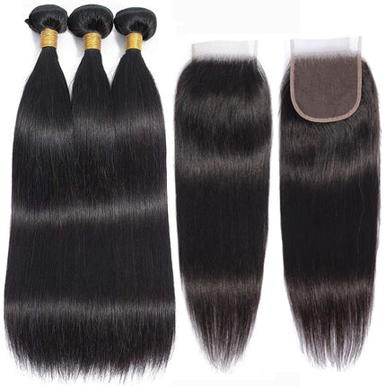 Bone Straight Human Hair Bundles with 13x4 Lace Frontal Tissage Straight Brazilian Weave Bundles With Closure 4x4 with Bundles