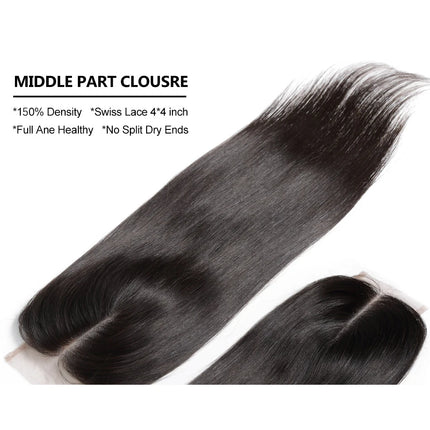 Bone Straight Human Hair Bundles with 13x4 Lace Frontal Tissage Straight Brazilian Weave Bundles With Closure 4x4 with Bundles