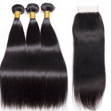 Bone Straight Human Hair Bundles with 13x4 Lace Frontal Tissage Straight Brazilian Weave Bundles With Closure 4x4 with Bundles