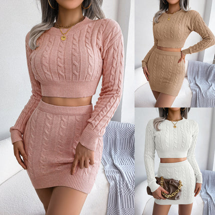 Twist-Knit Crop Sweater & Sculpted Skirt Set Effortless Elegance in Motion