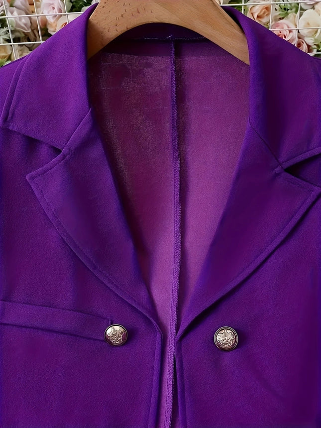 Floraison Power Set Double-Breasted Purple Blazer & High-Waist Floral Slim Pants