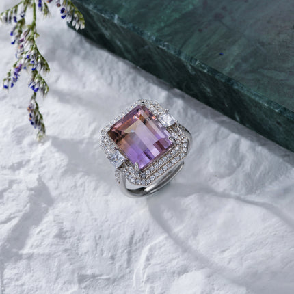 Luminous Radiance: Ombre-Amethyst Ring in Sterling Silver