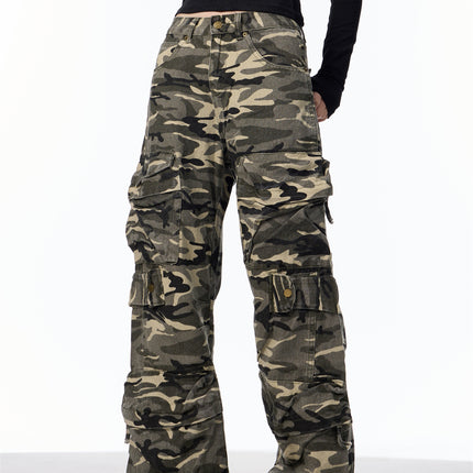 Retro Design Camouflage Cargo Pants Women