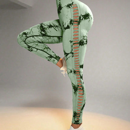 Contour Flex Tie Dye Yoga Leggings High Waist, Side Cut Out, Scrunch Lift Fit