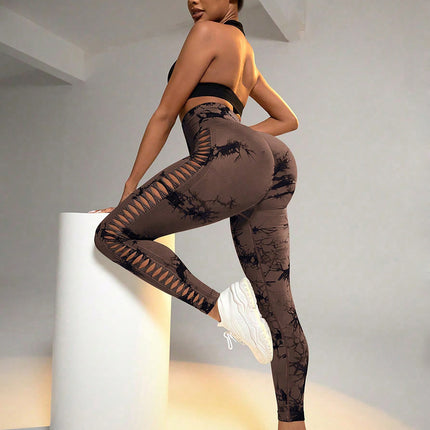 Contour Flex Tie Dye Yoga Leggings High Waist, Side Cut Out, Scrunch Lift Fit