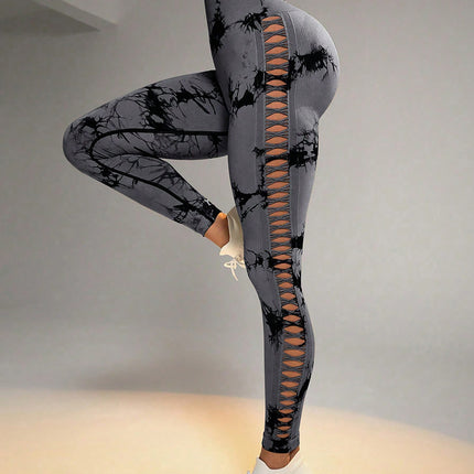 Contour Flex Tie Dye Yoga Leggings High Waist, Side Cut Out, Scrunch Lift Fit