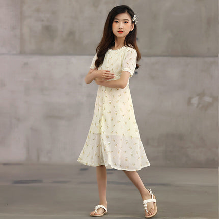 Arrival Summer Kids Girls French Style Chiffon Fashion Short Sleeves Floral Dress-2