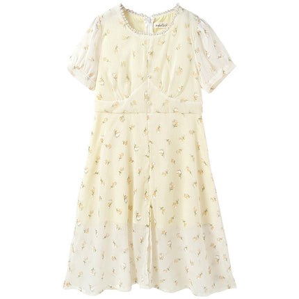 Arrival Summer Kids Girls French Style Chiffon Fashion Short Sleeves Floral Dress-4