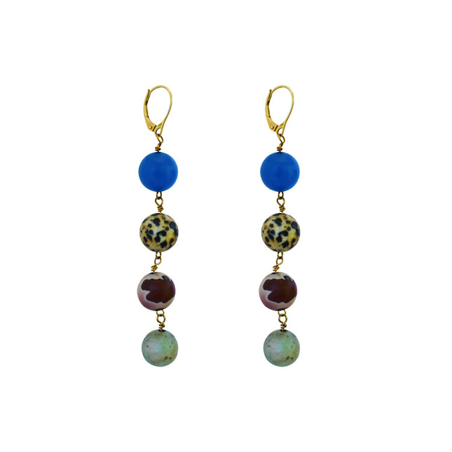 Blue Aventurine, Dalmatian Jasper, Mookaite and Sesame Jasper Yellow gold vermeil or 18k gold earrings | by nlanlaVictory-0
